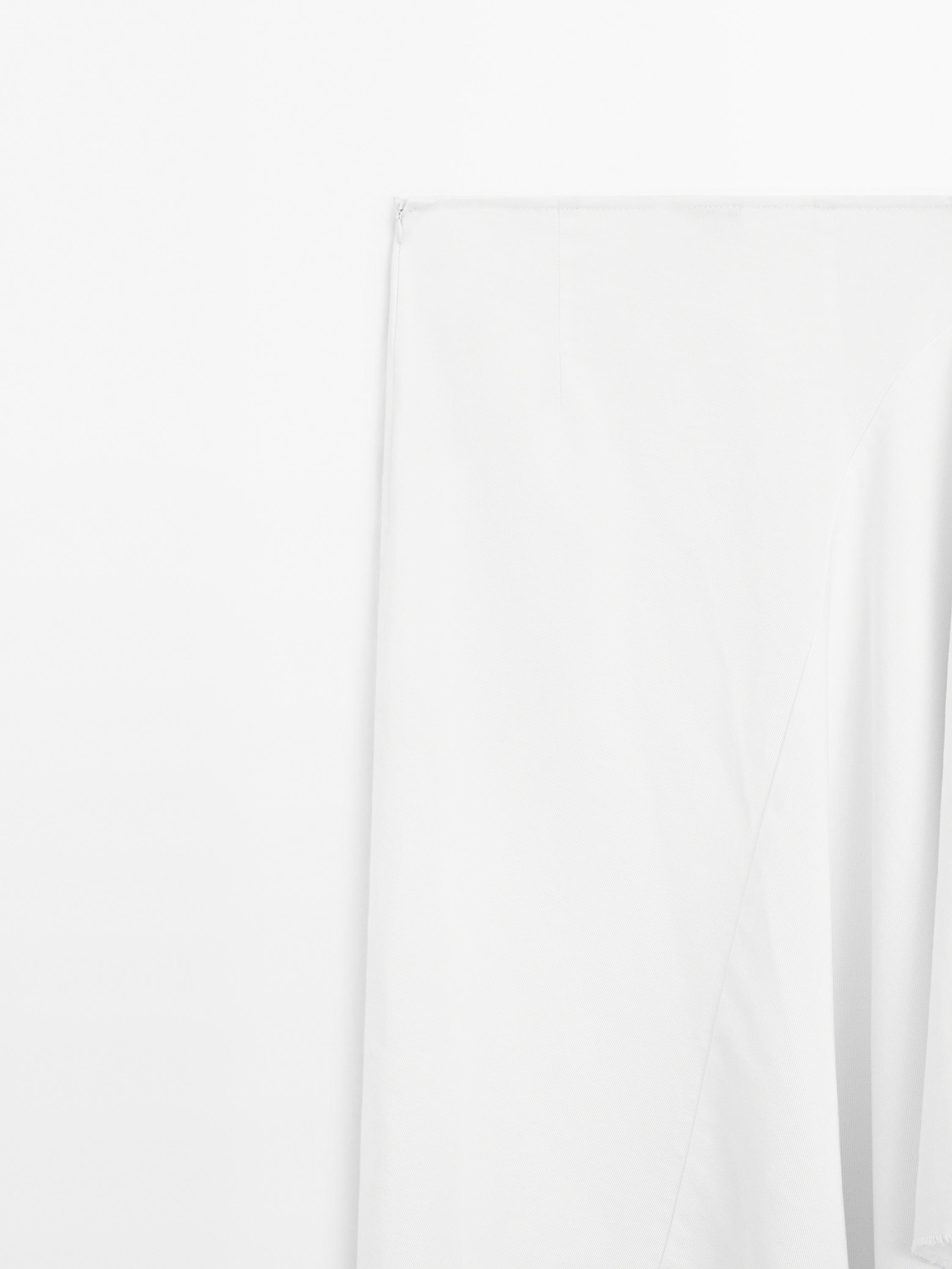 Asymmetric denim midi skirt